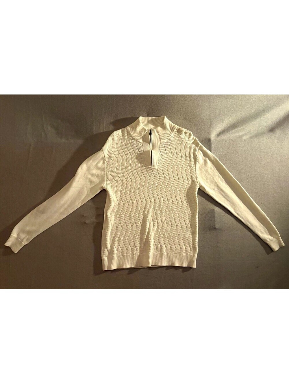 Weatherproof Men's White Cotton Knit 1/4 Zip Mock Neck Sweater Size M